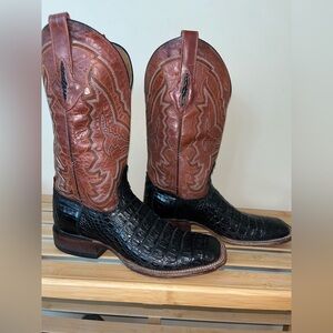 Lucchese‎ Men's "Fisher" Handmade Exotic Barrel Brown Hornback Caiman Boots 9B